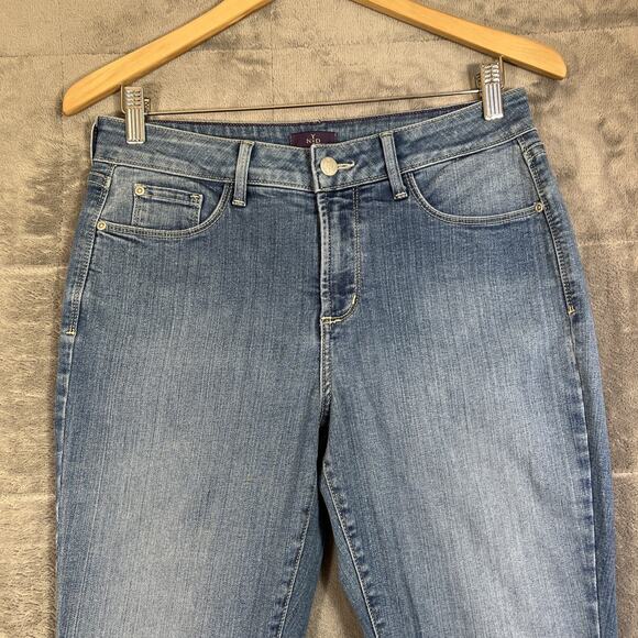 NYDJ Jeans Size 8 Blue Skinny Ankle Lift Tuck Tech Bling Embroidered Pockets - Picture 3 of 12